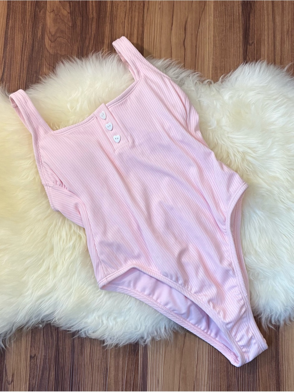 Stoney Clover Lame Pink Ribbed Girly Beachy Cheeky One Piece Swimsuit • Size XXS